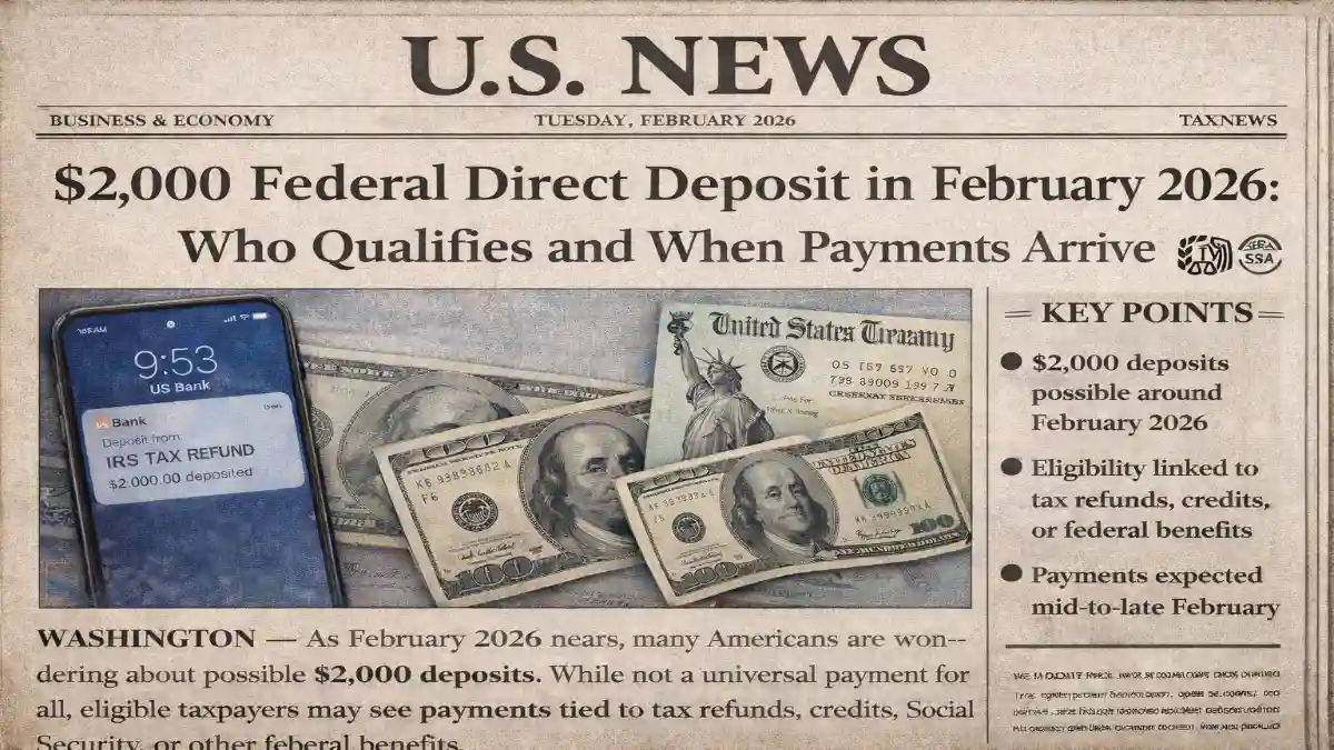 $2,000 Federal Direct Deposit 2026, February 2026 Federal Payment, IRS Direct Deposit Update, Federal Stimulus Rumors 2026, Tax Refund February 2026, Government Payment Eligibility USA, Social Security Deposit February 2026